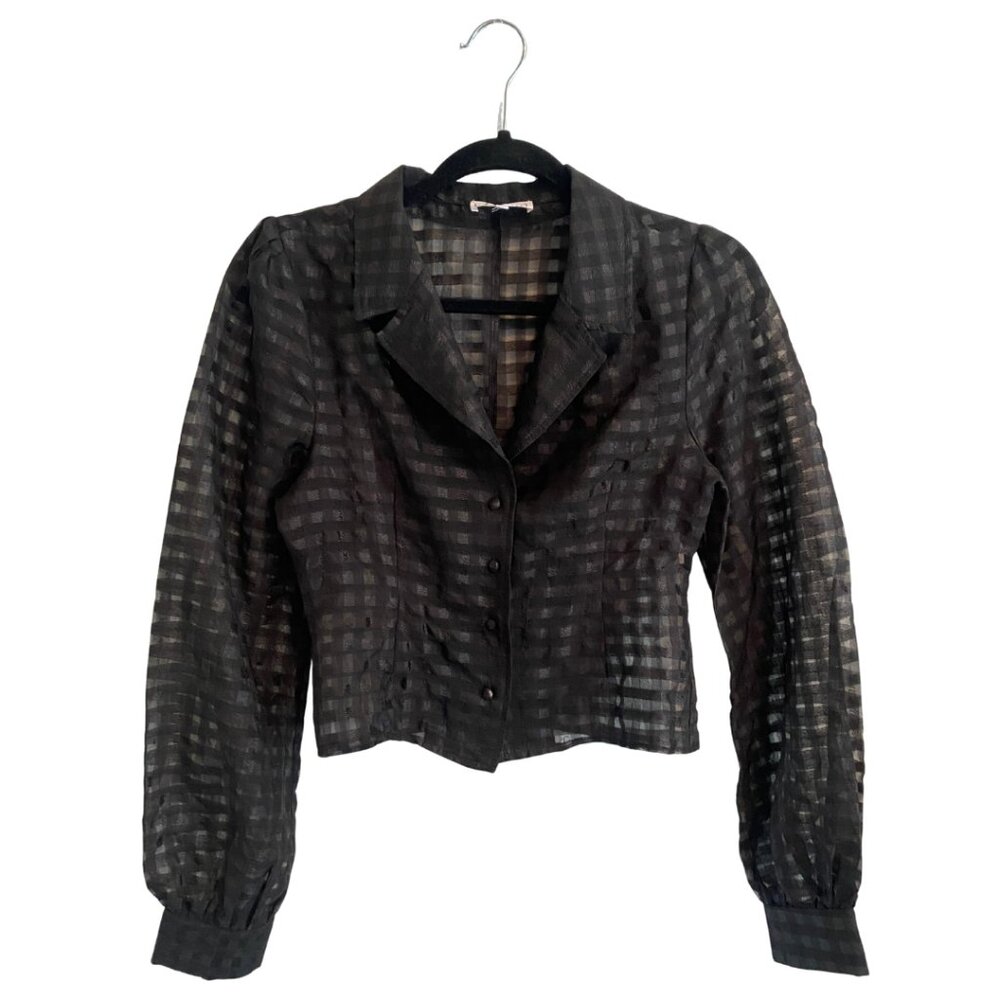 ASOS Black Gingham Transparent Button Up Blouse - Size S